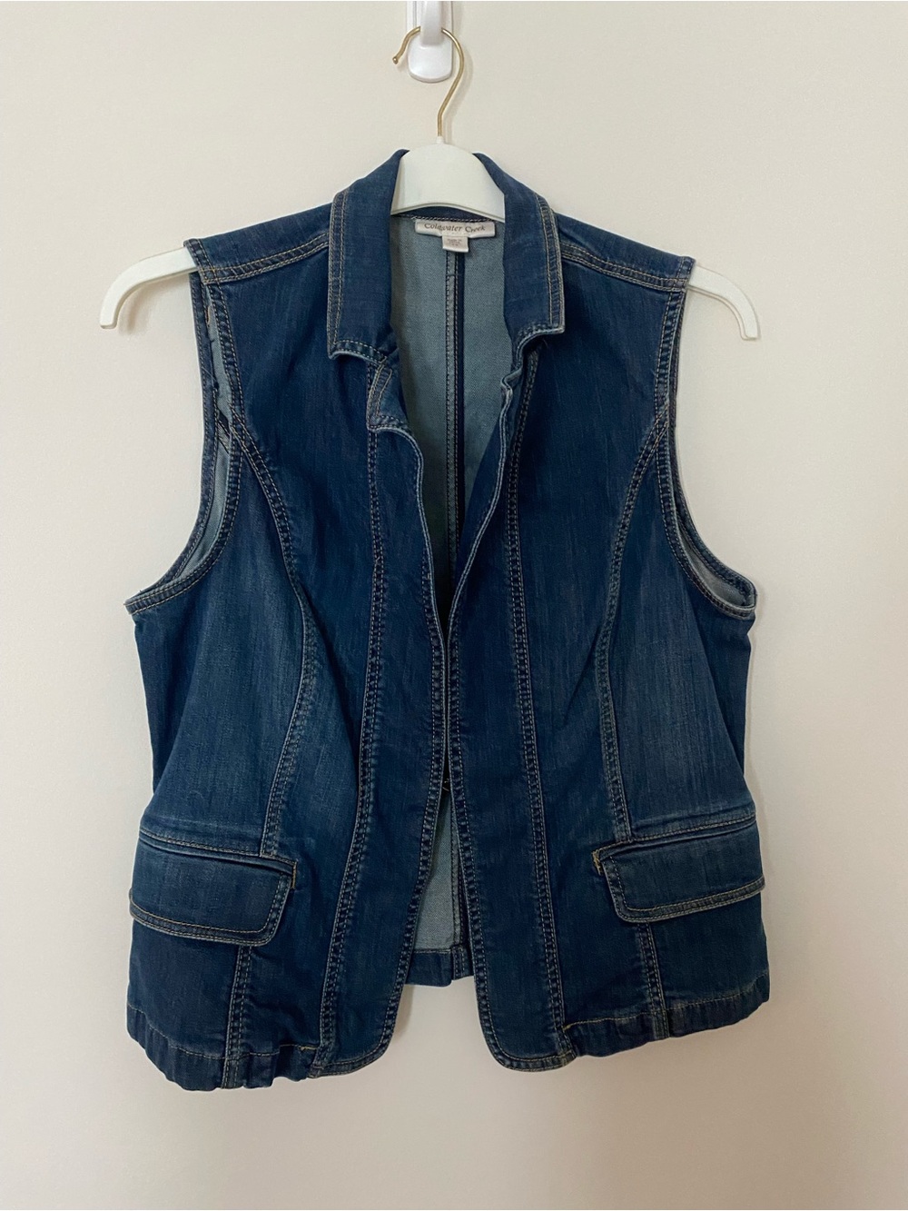 Coldwater Creek Women's Denim Vest Size 14 Blue Jean Hook And Eye Closure